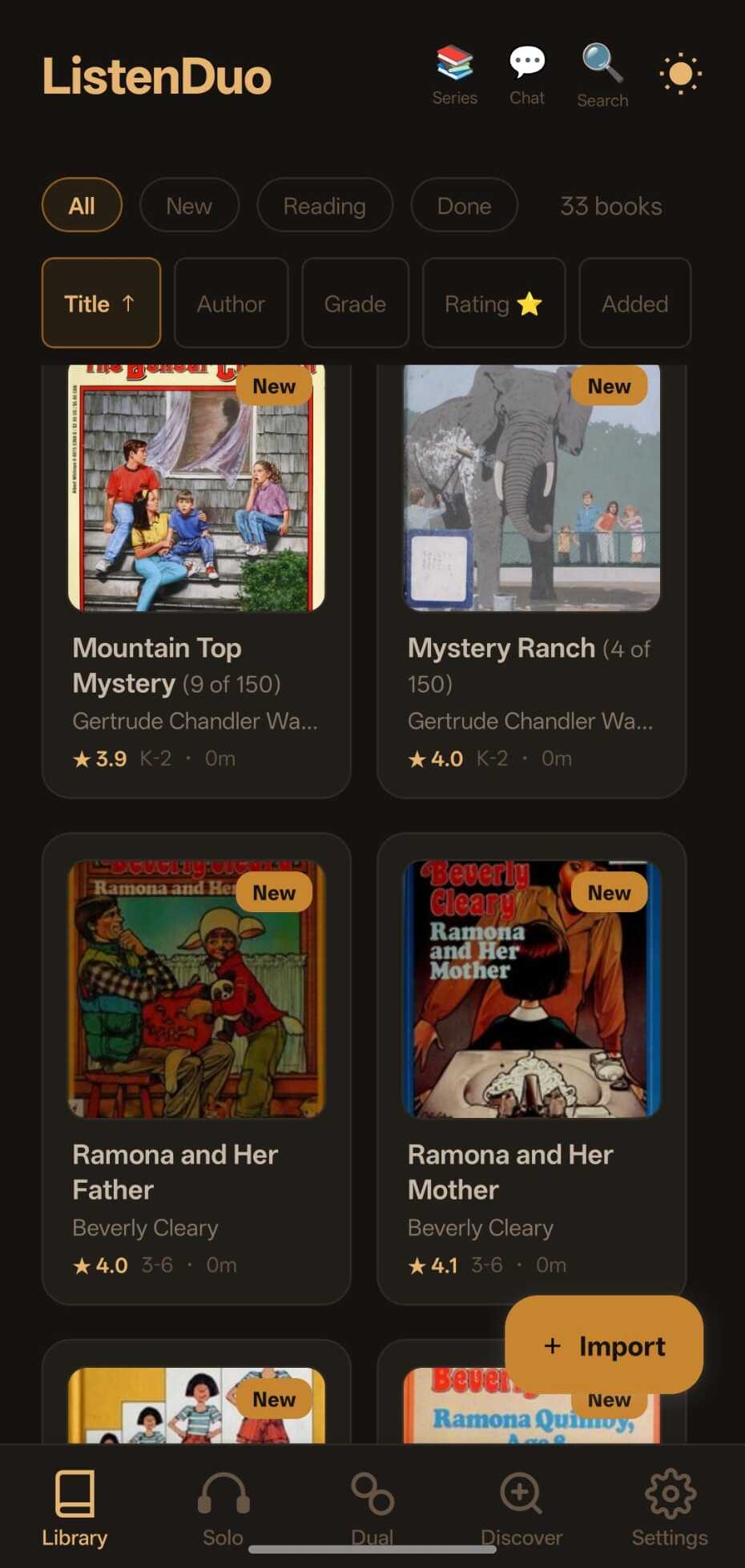 ListenDuo library view