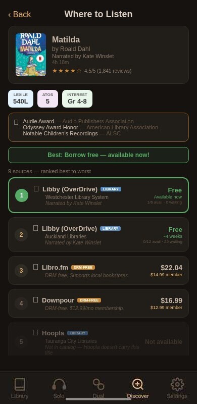 ListenDuo book sources view